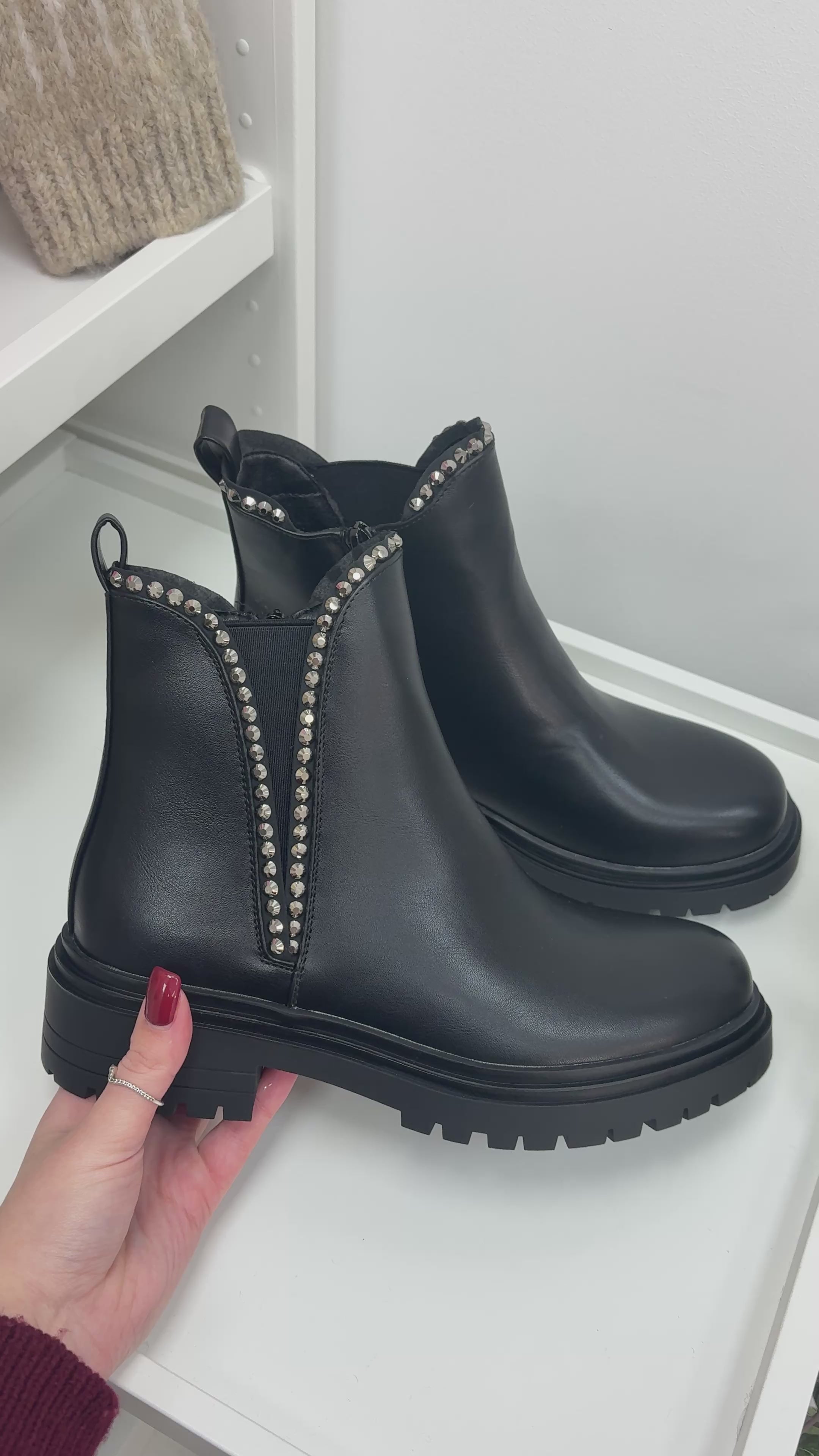 Load video: Erika Faux Leather Embellished Chelsea Boots