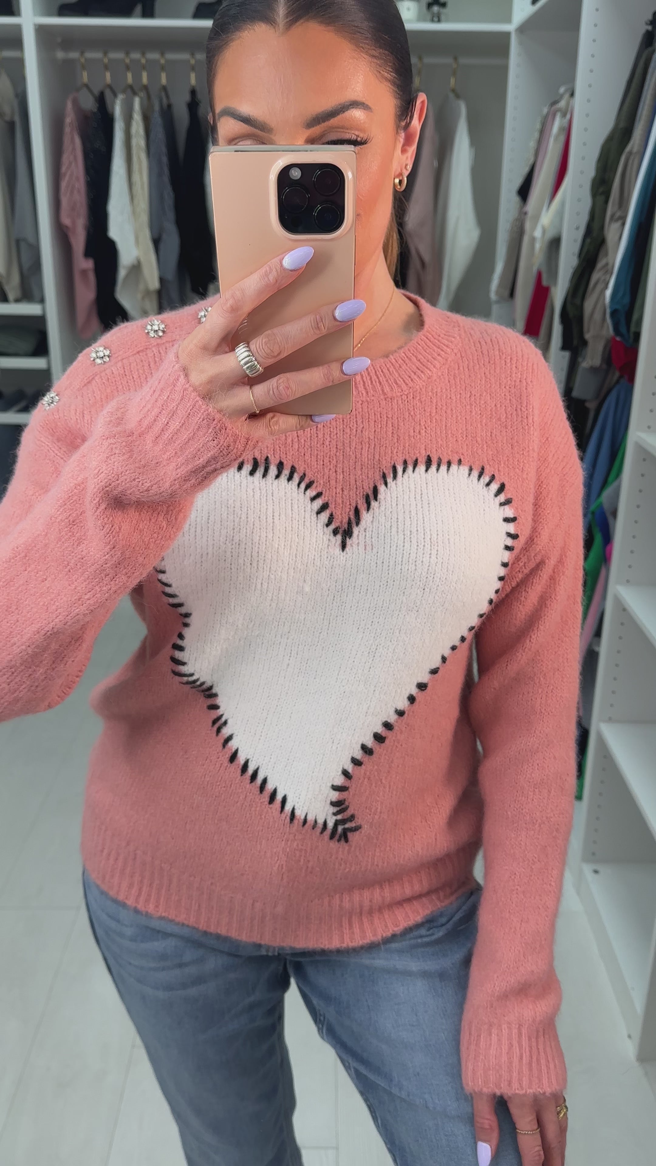 Load video: Sylvia Stitched Heart Knit Jumper