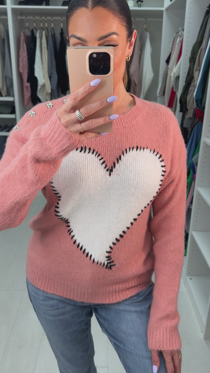 Sylvia Stitched Heart Knit Jumper