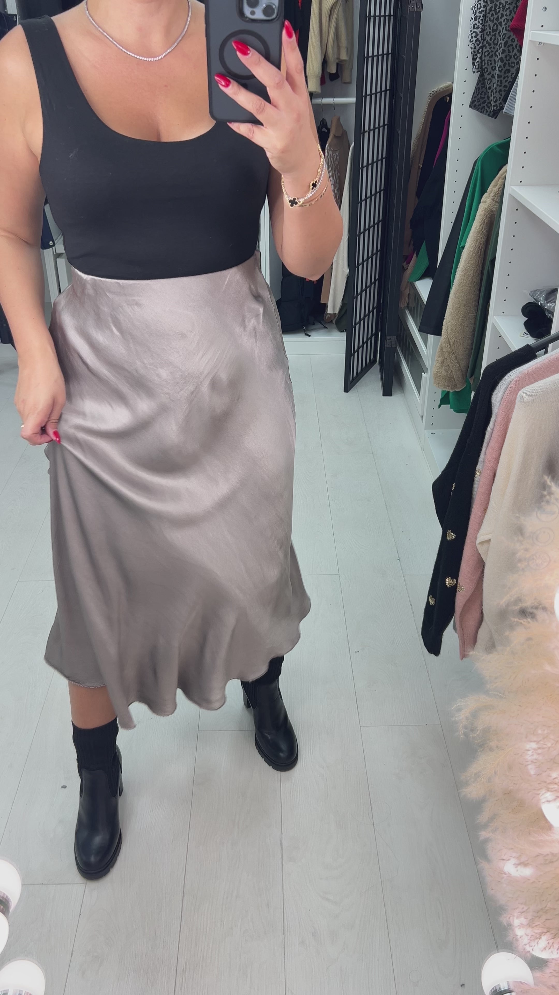 Drea Elasticated Waist Satin Midi Skirt