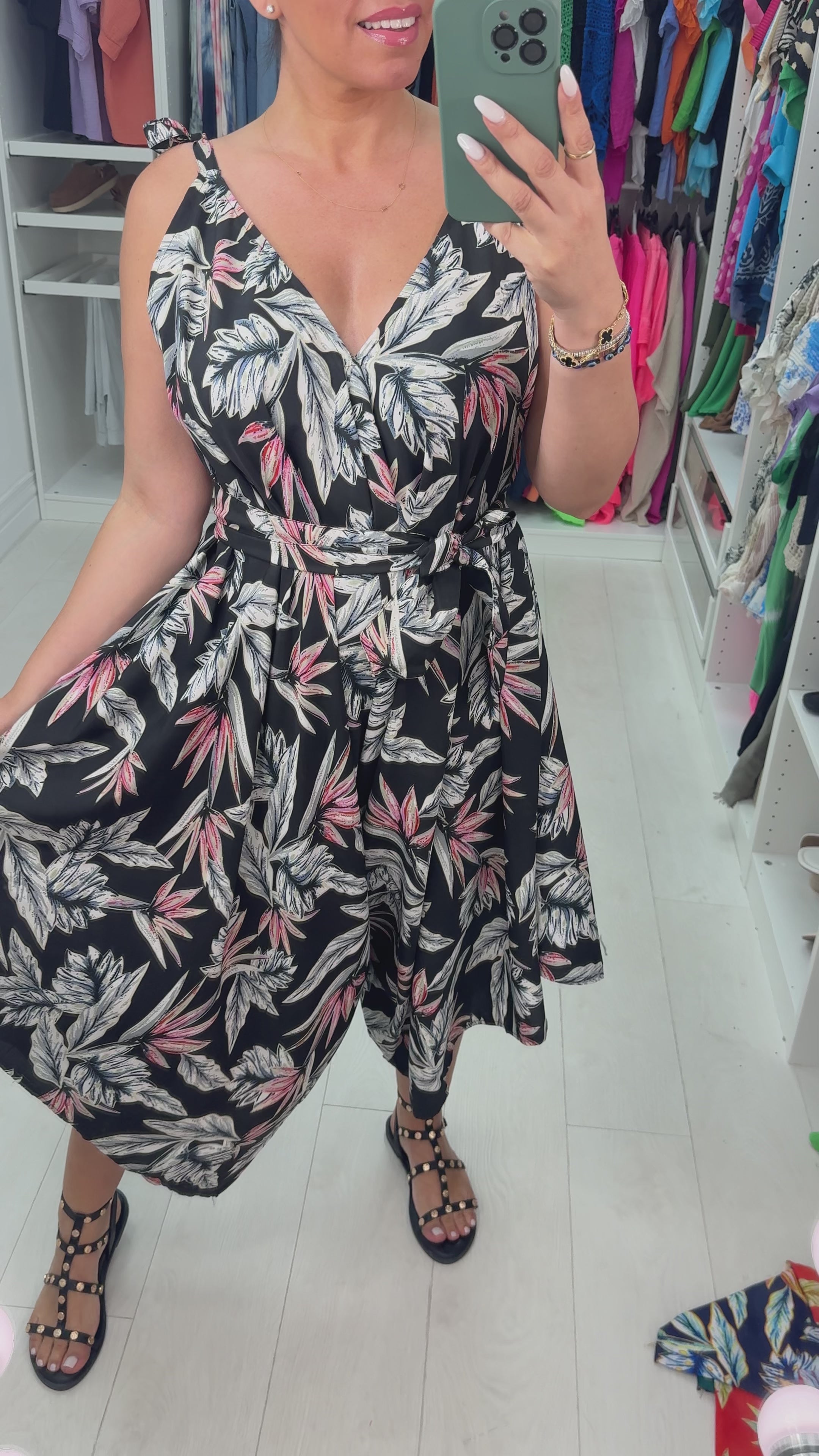 Brianne Leaf Print Loose Fit Harem Jumpsuit