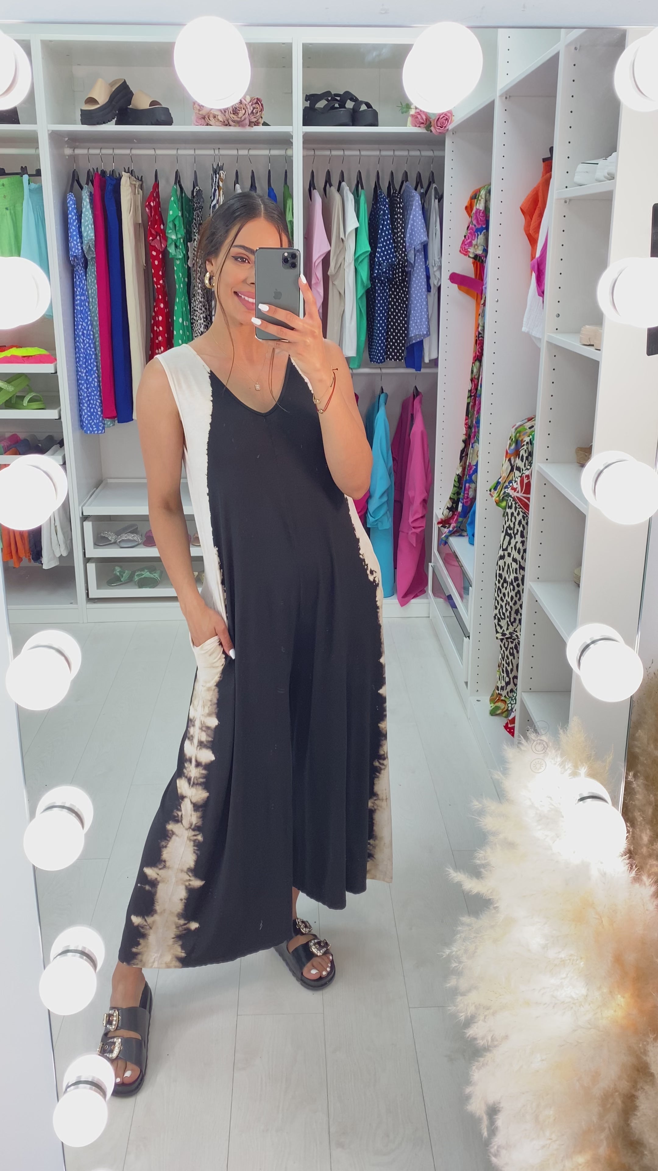 Johana Tie Dye Side Wide Leg Jersey Lounge Jumpsuit