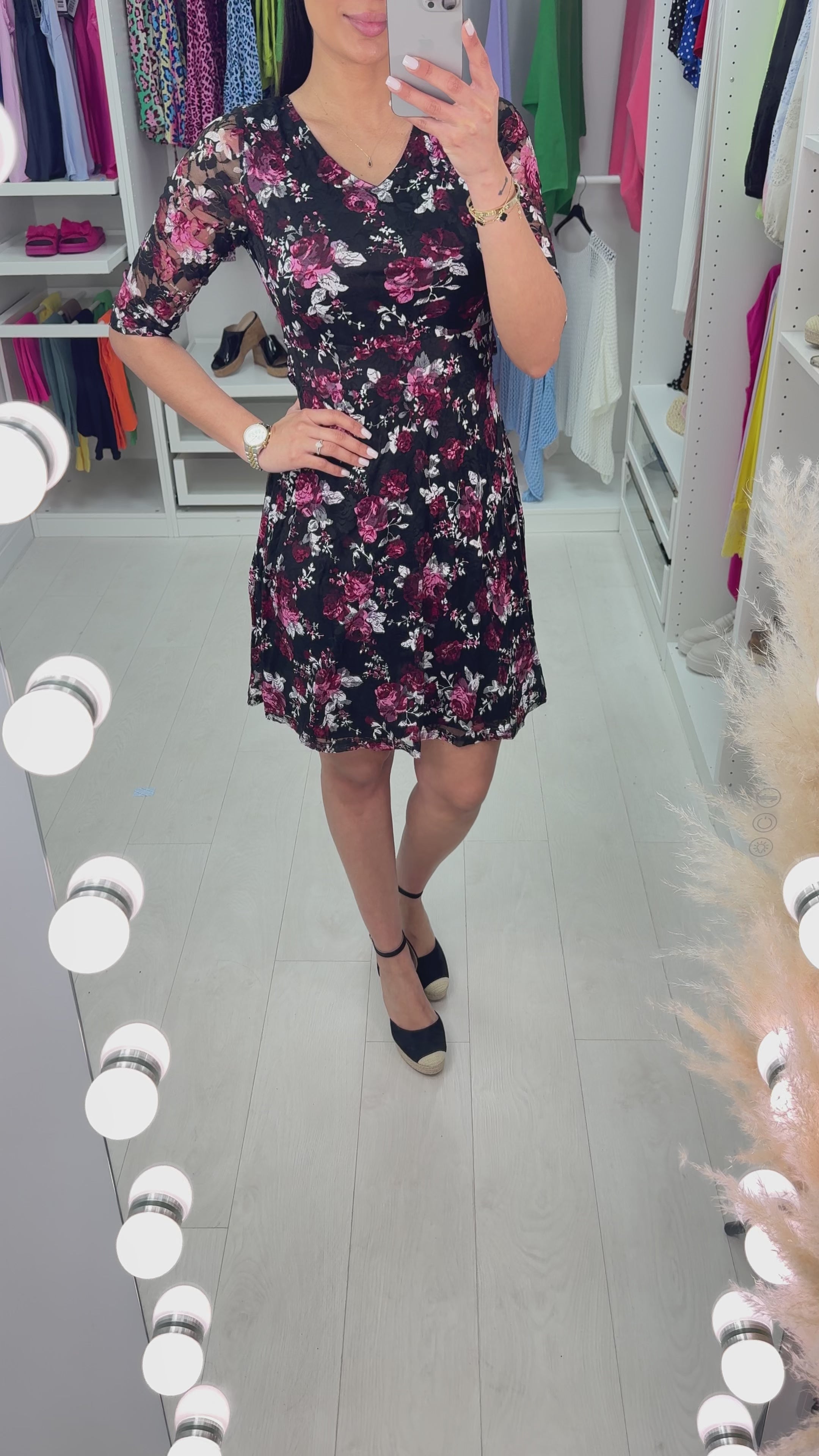 Victoria Lace Detail Floral Print Dress