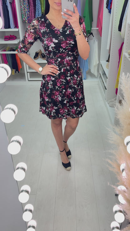 Victoria Lace Detail Floral Print Dress