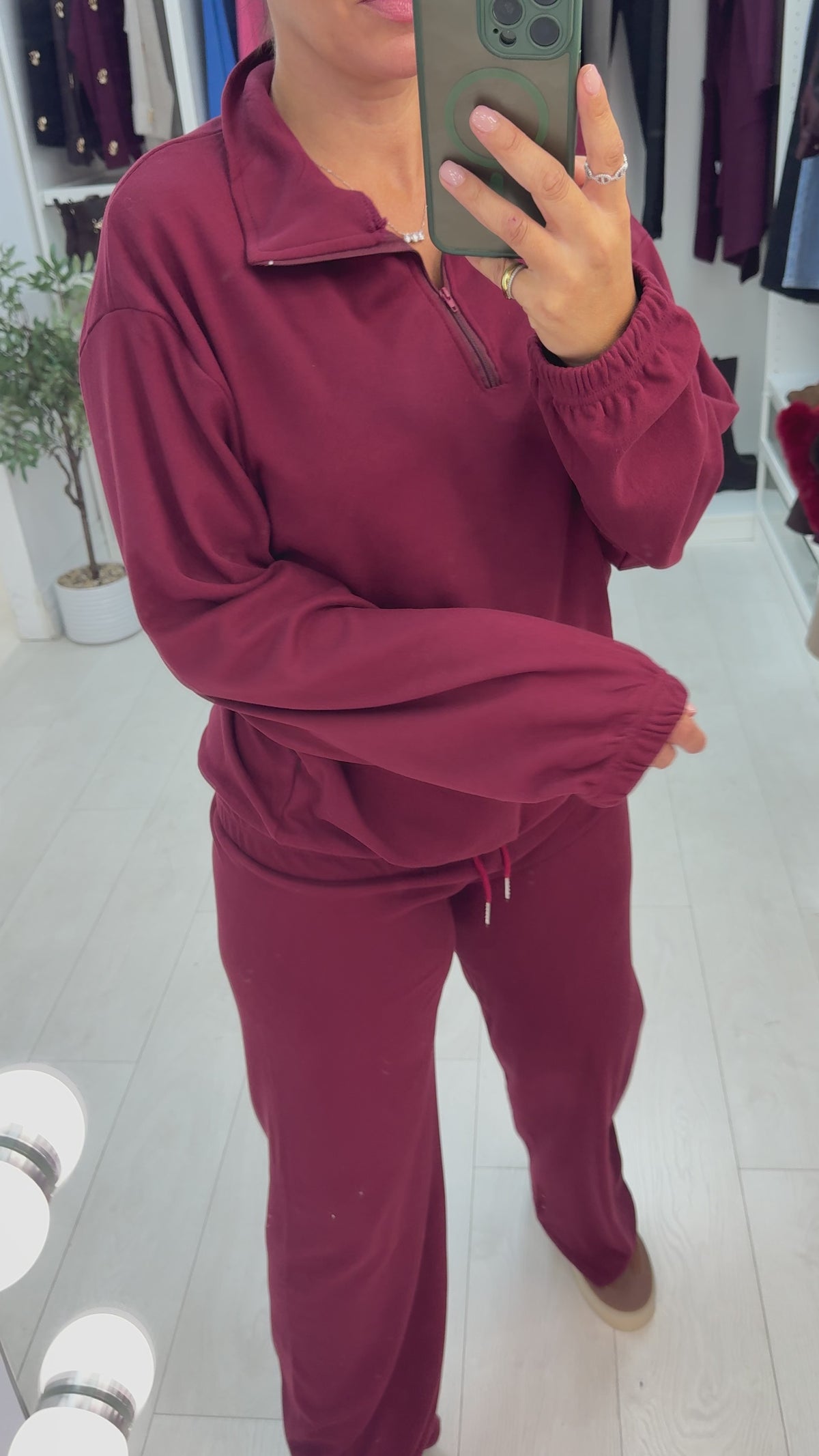 Load video: Nadira Plain Quarter Zip Loungewear Set
