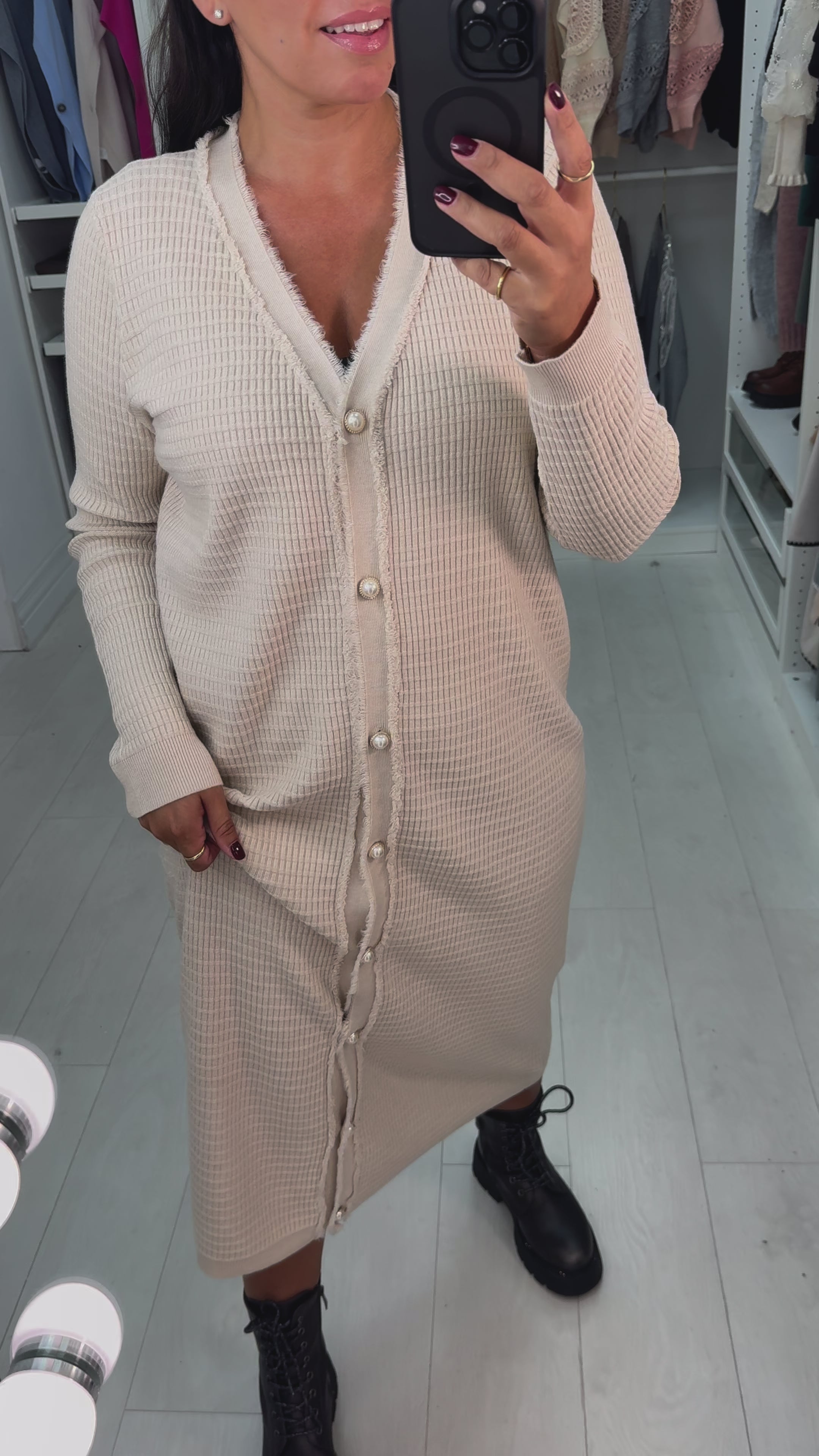 Load video: Samira Pearl Button Detailed Maxi Knit Dress