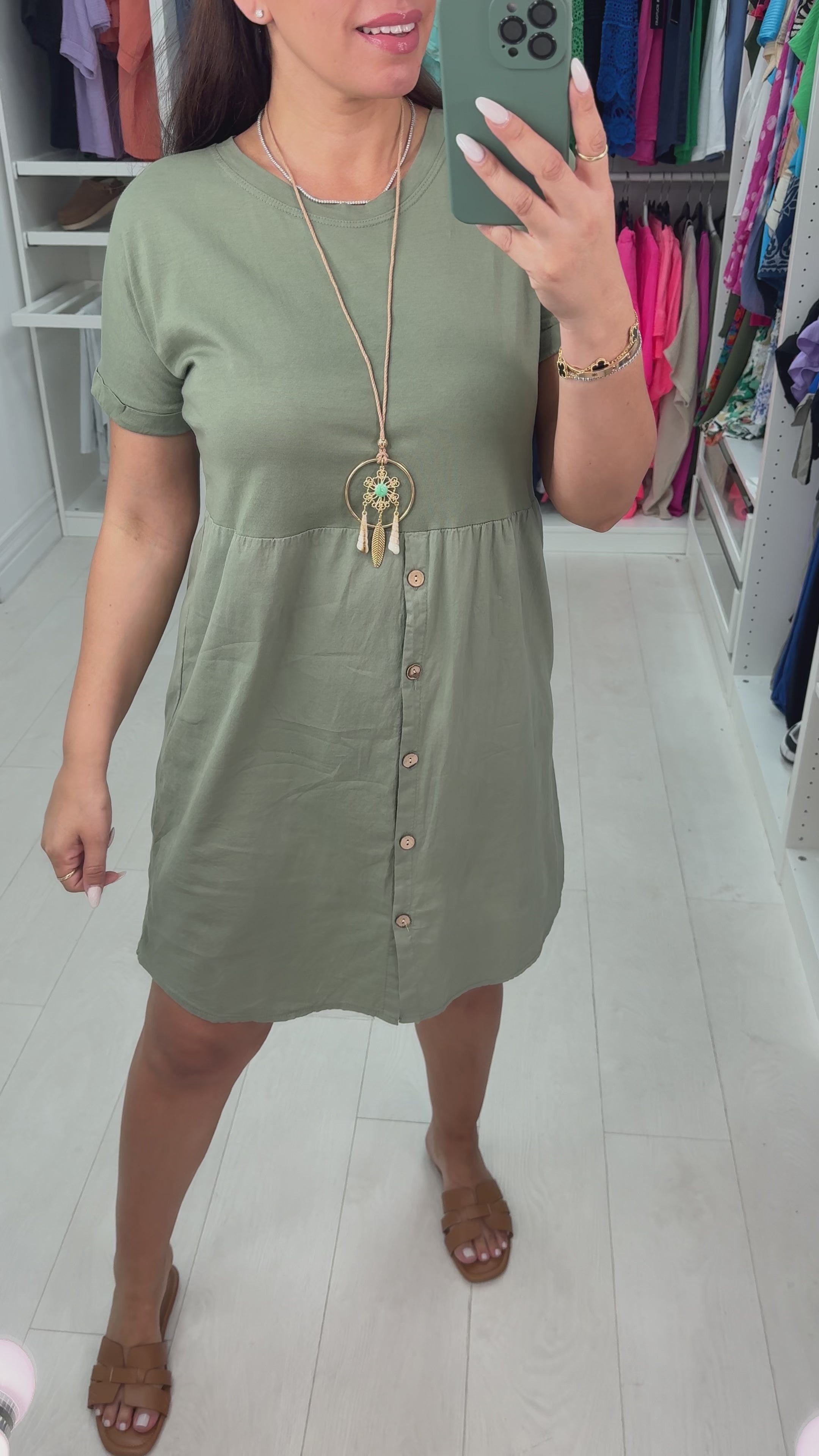 Load video: Palmina Button Detailed Necklace Dress