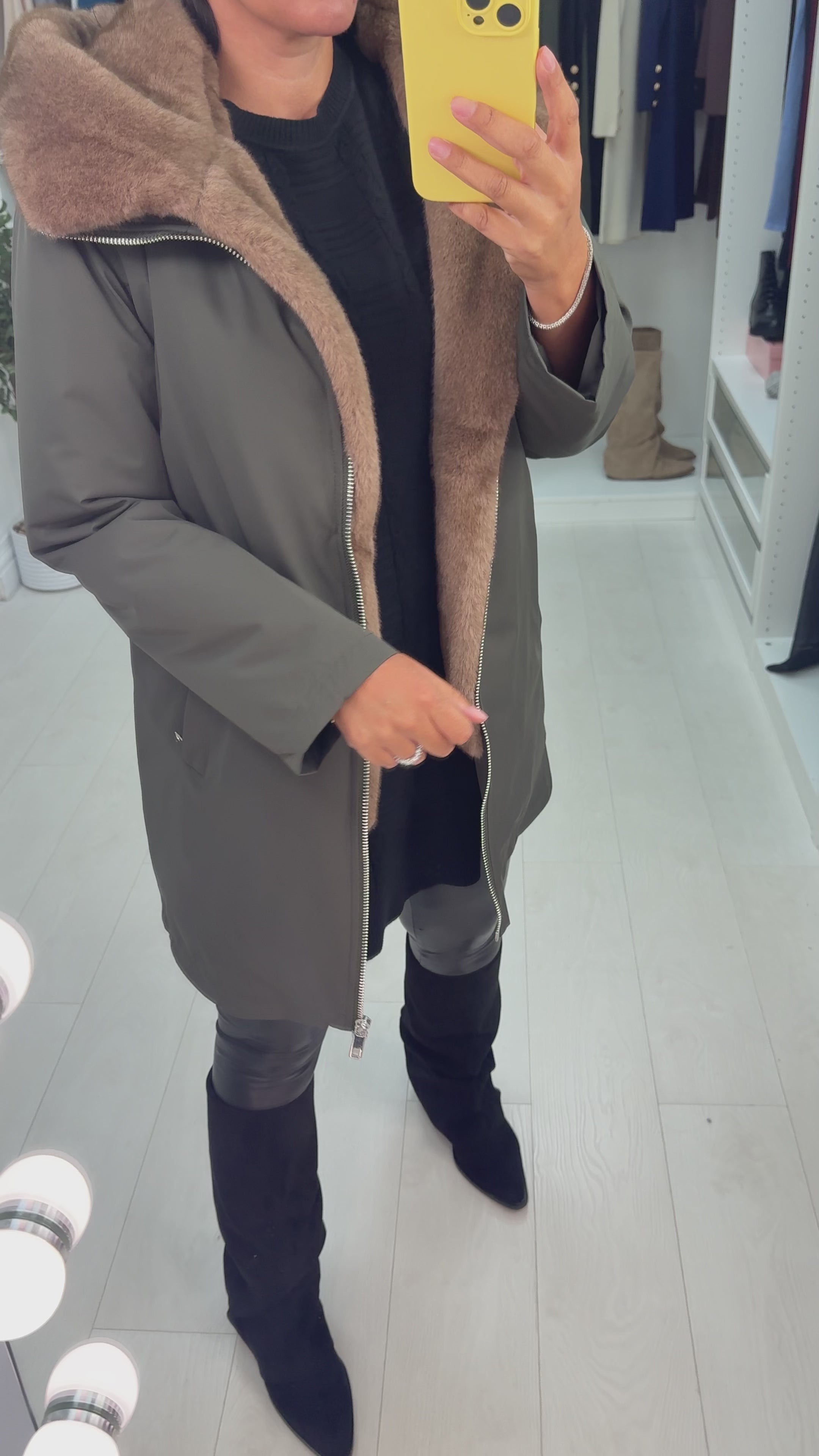 Kassy Plain Faux Fur Hood Parka Coat