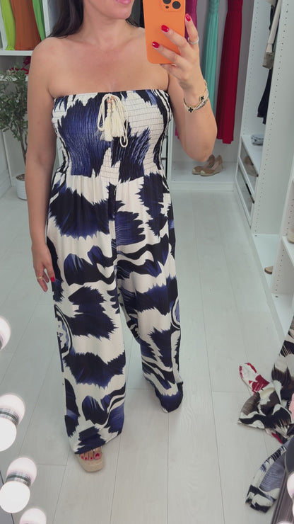 Mirabel Abstract Print Elasticated Bust Bandeau Jumpsuit