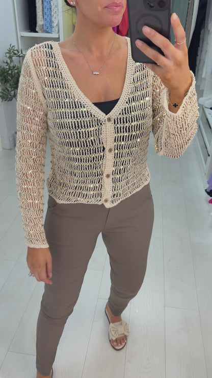 Roseanna Sequin Embellished Crochet Cardigan
