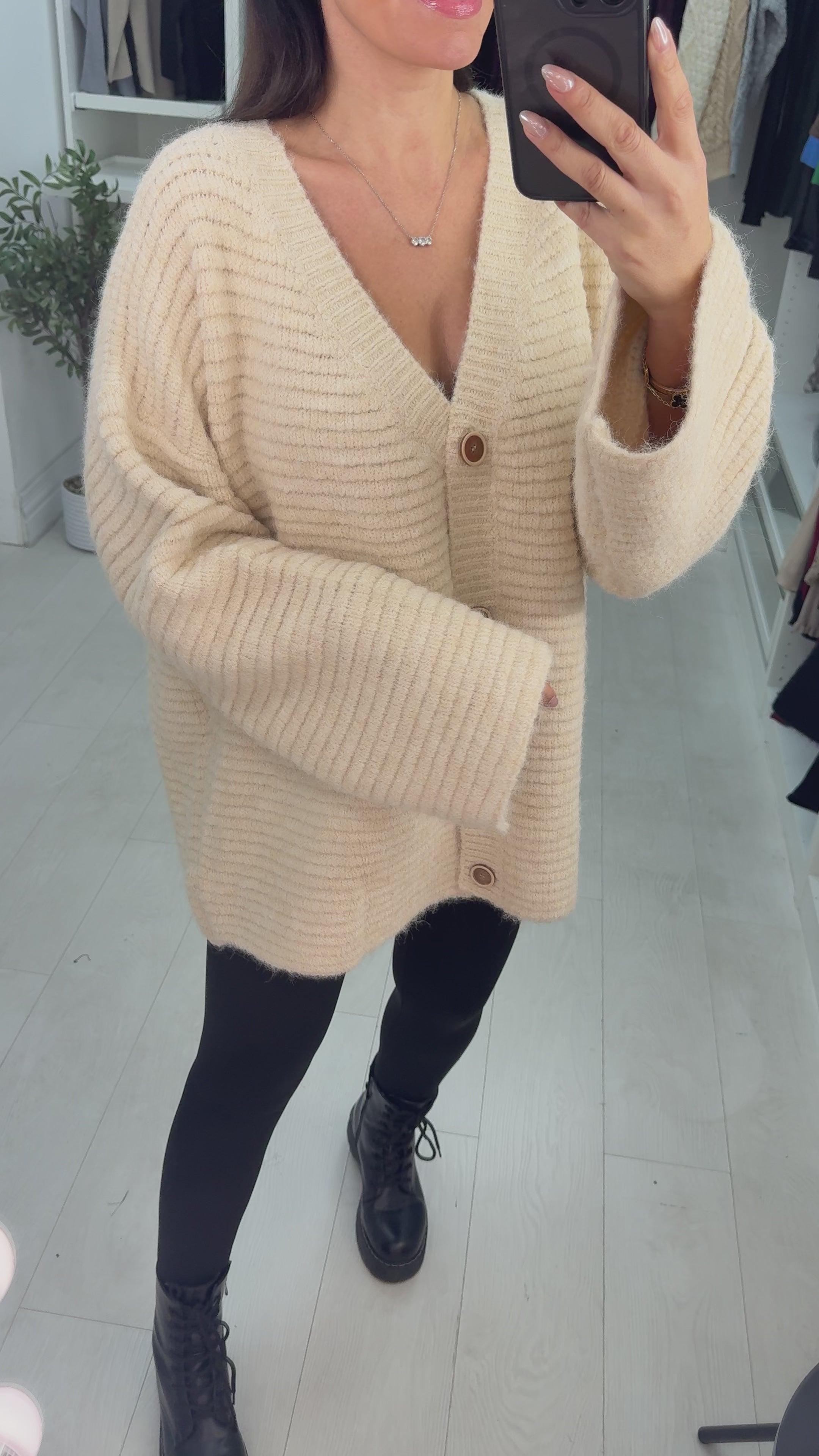 Emmy Plain Button Front Oversized Cardigan