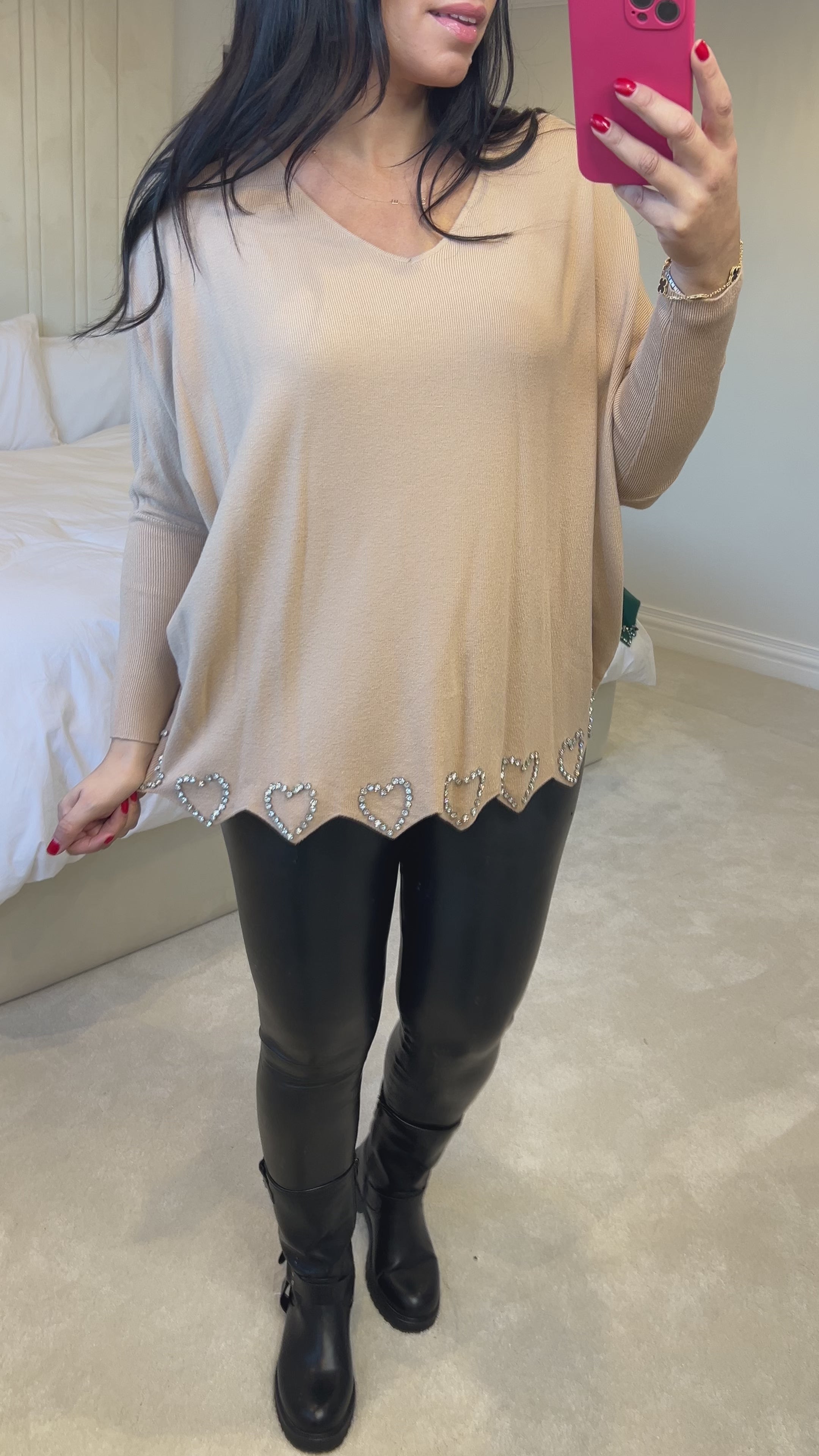 Iris Scallop Hem Diamante Heart Jumper