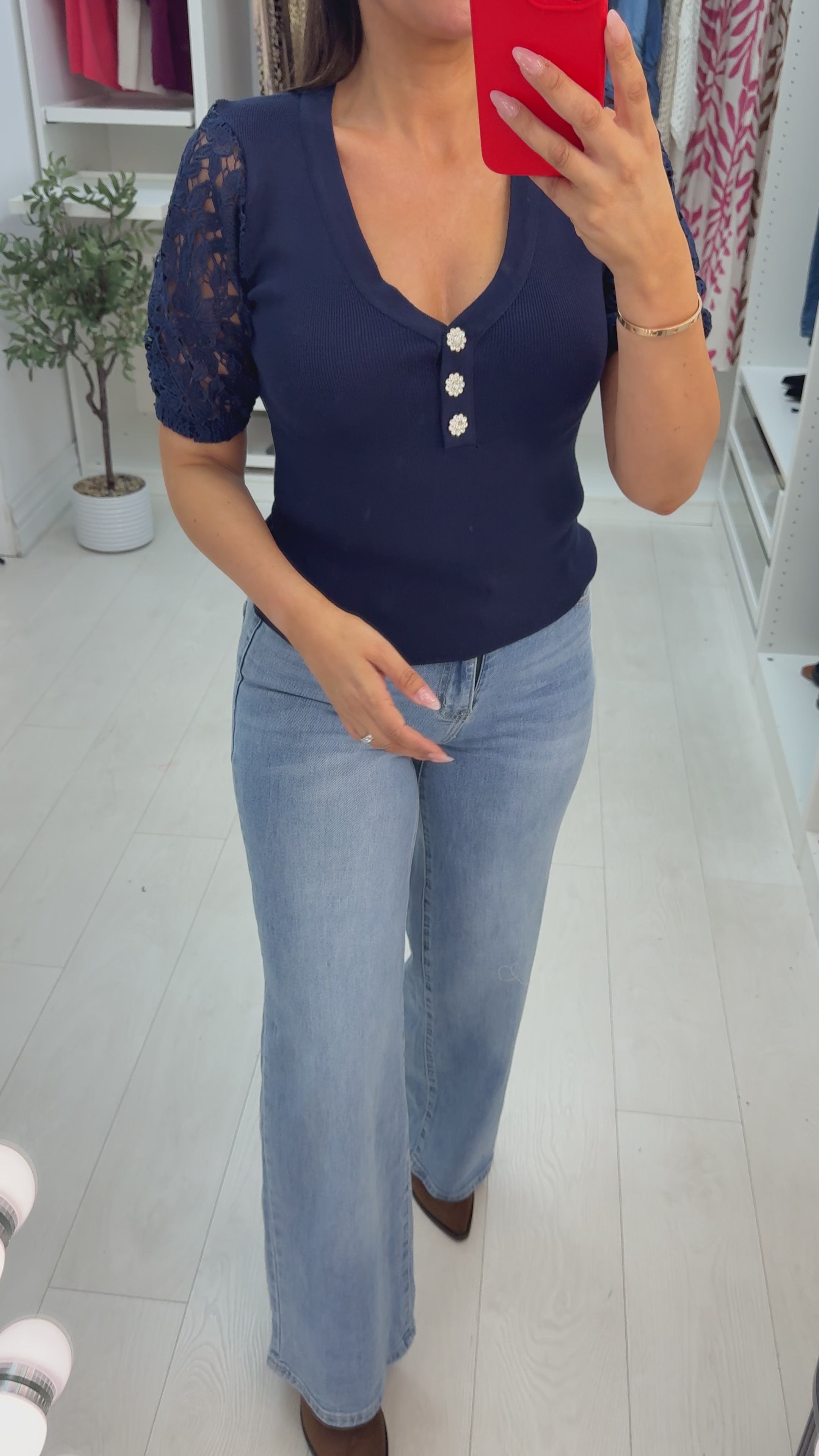 Yamina V Neck Embellished Balloon Sleeve Jumper