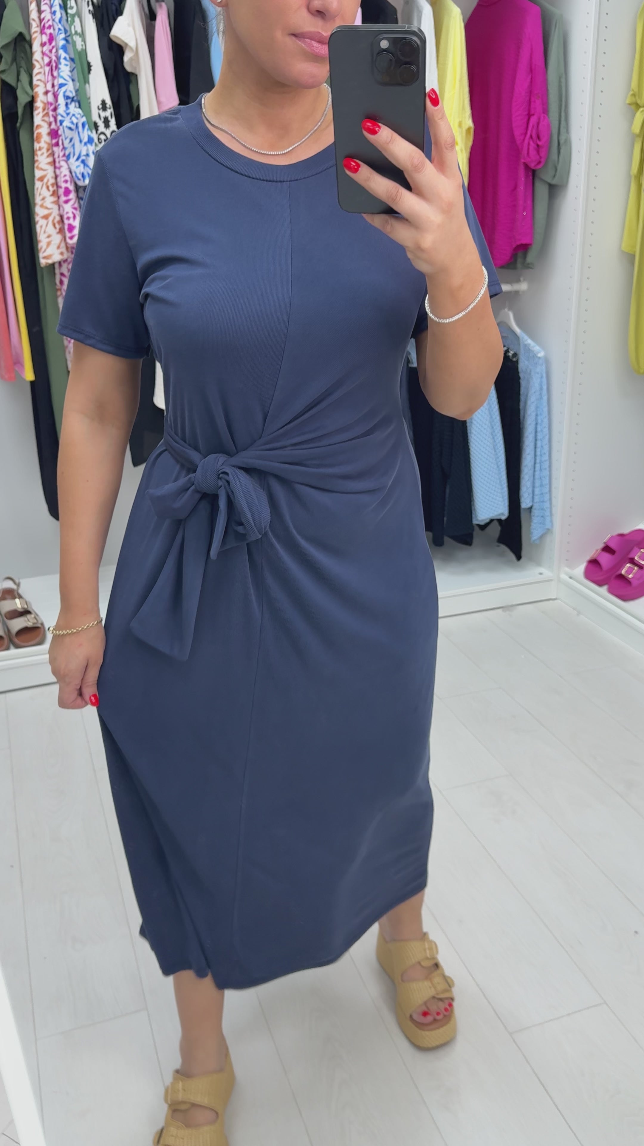 Load video: Pia Plain Tie Front Midi Dress
