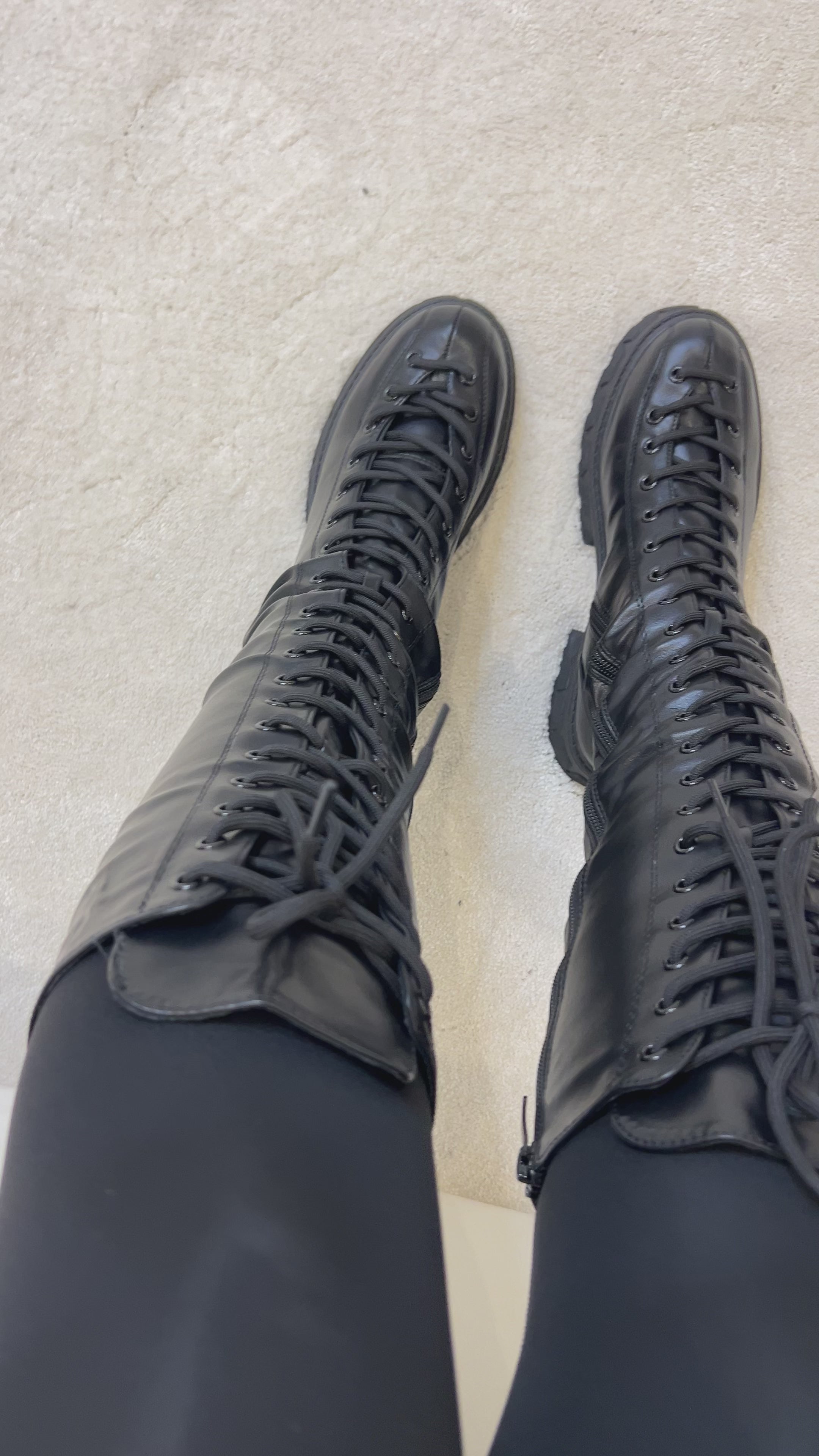 Load video: Raven Black Tall Lace Up Boots