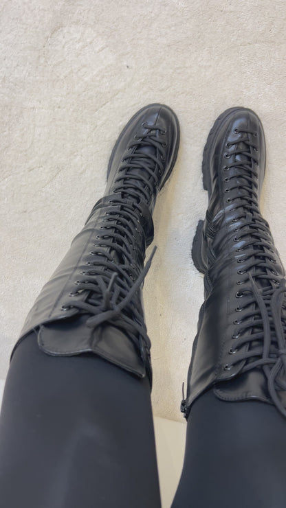 Raven Black Tall Lace Up Boots