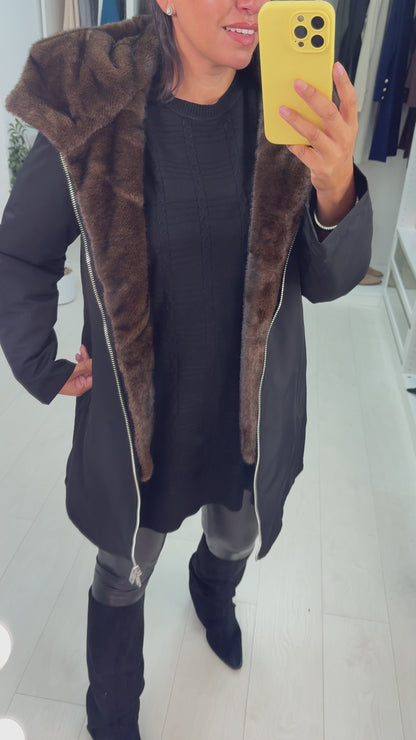 Kassy Plain Faux Fur Hood Parka Coat