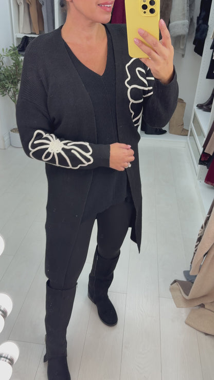 Grace Embroidered Flower Detail Longline Cardigan