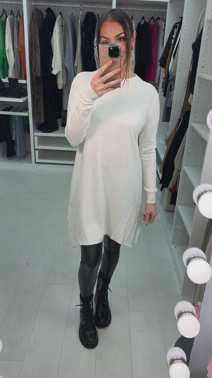 Rika Button Detailed Trapeze Knit Jumper Dress