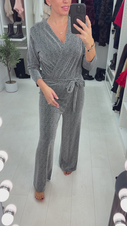 Bessie Lurex Tie Waist Wide Leg Jumpsuit