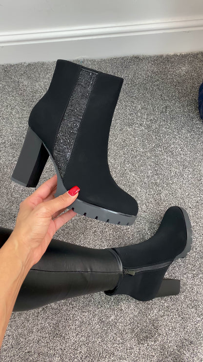 Bexon Black Faux Suede Sparkle Side Panel Boot