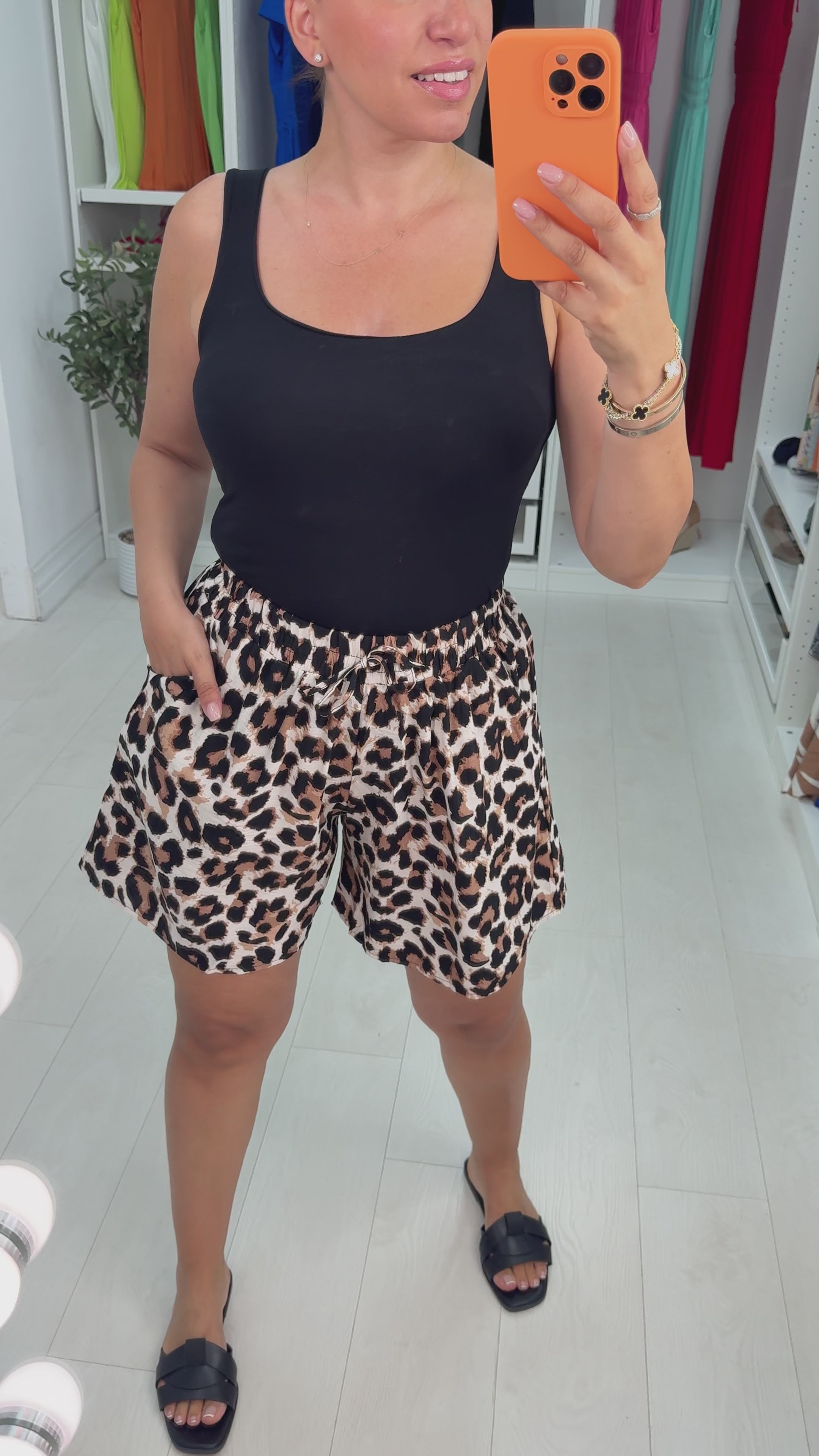 Load video: Mica Leopard Print Elasticated Waist Shorts