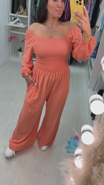 Janie Bardot Plain Elasticated Bust Jumpsuit