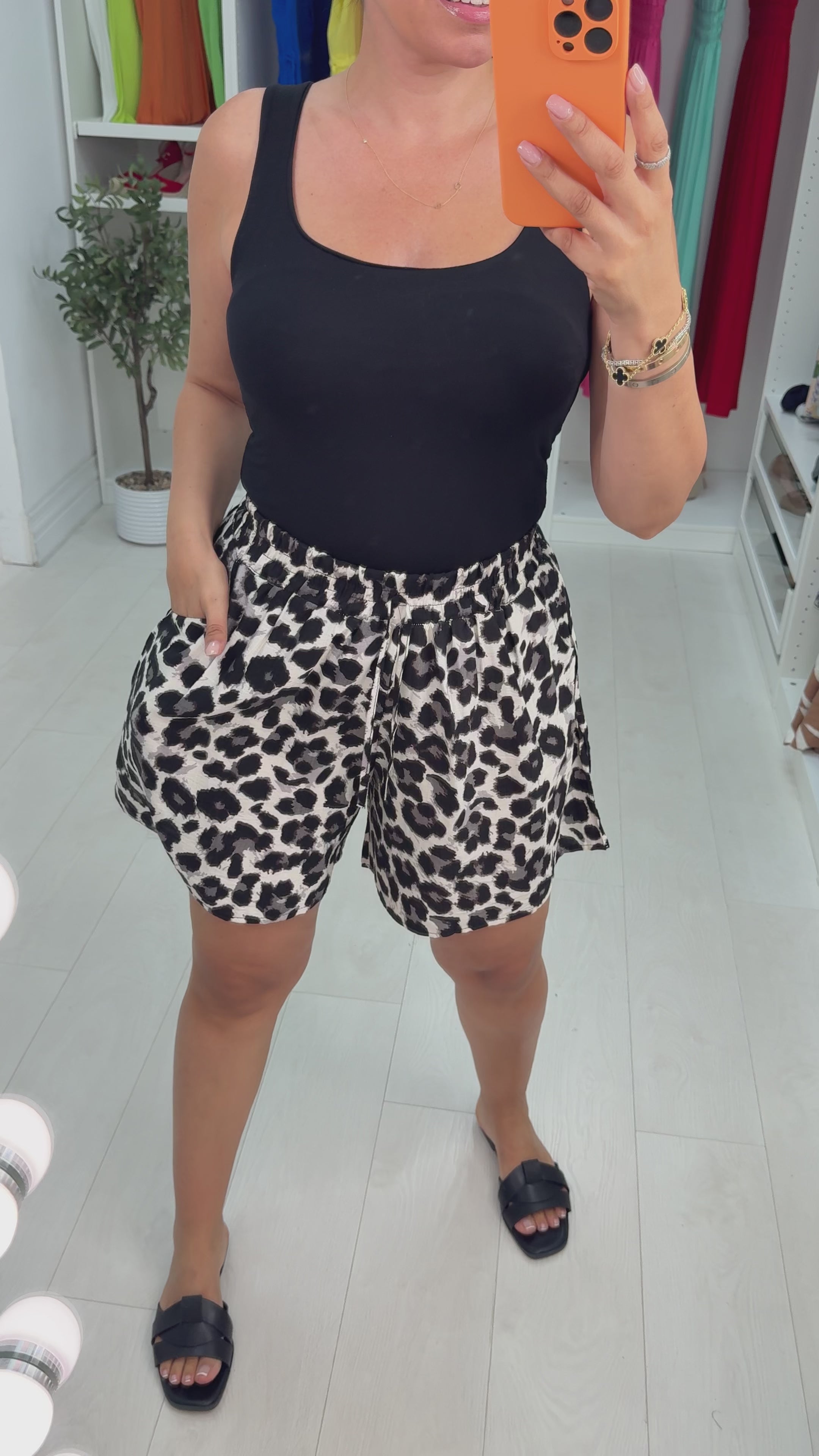 Load video: Mica Leopard Print Elasticated Waist Shorts