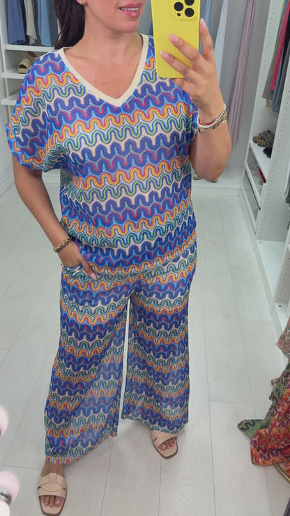 Annalise Abstract Print  V Neck Waffle Co-Ord Set