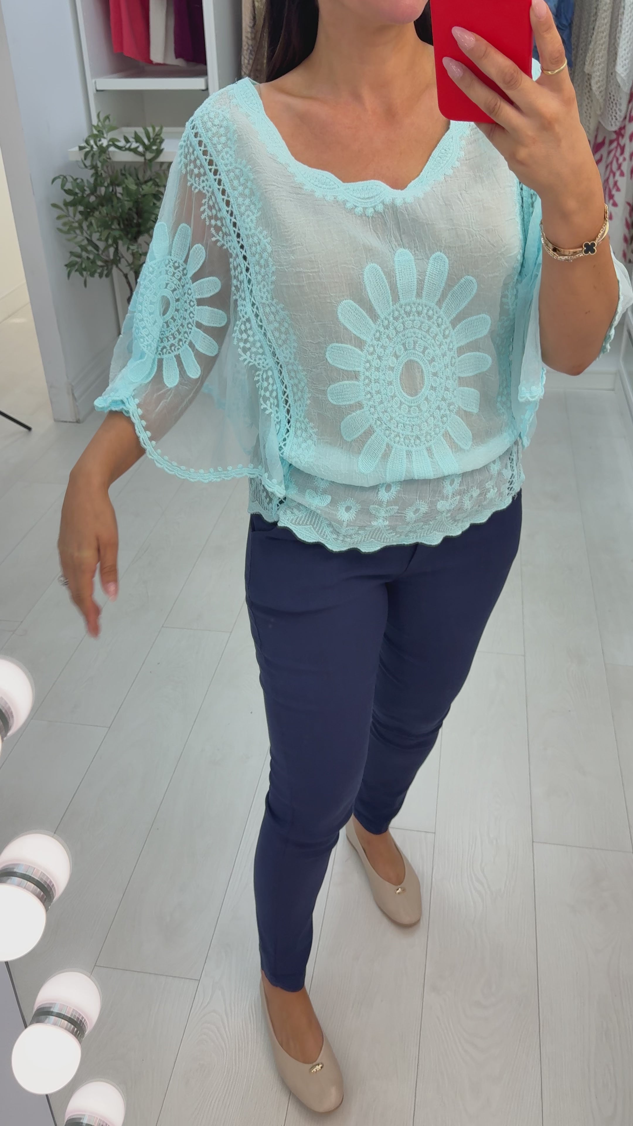 Izobel Embroidery Detailed Batwing Sleeve Blouse