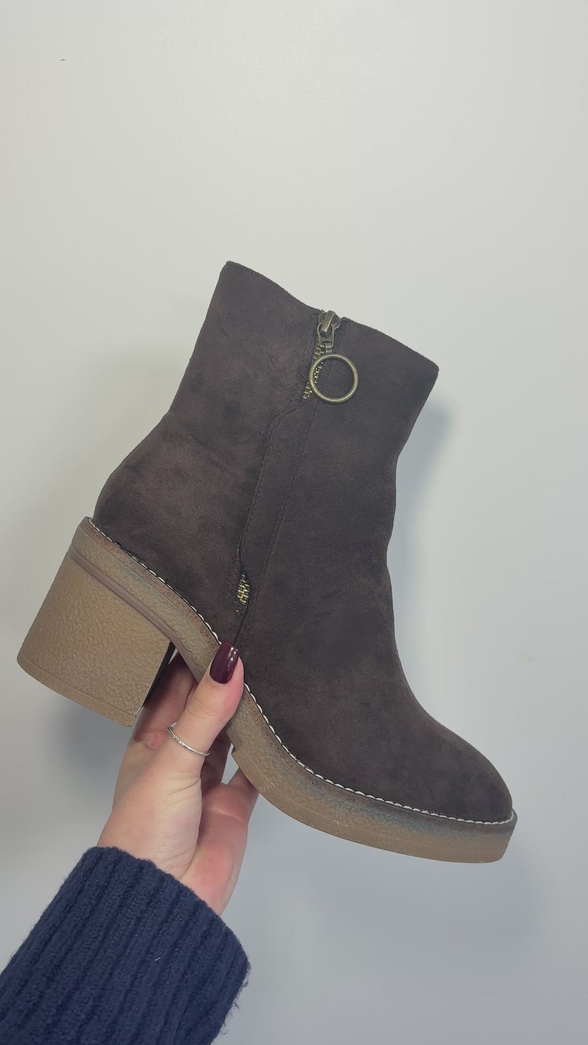 Casey Faux Suede Zip Detailed Heeled Boots