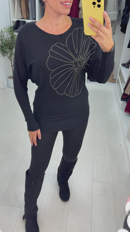 Dionne Embellished Flower Ribbed Knit Jumper