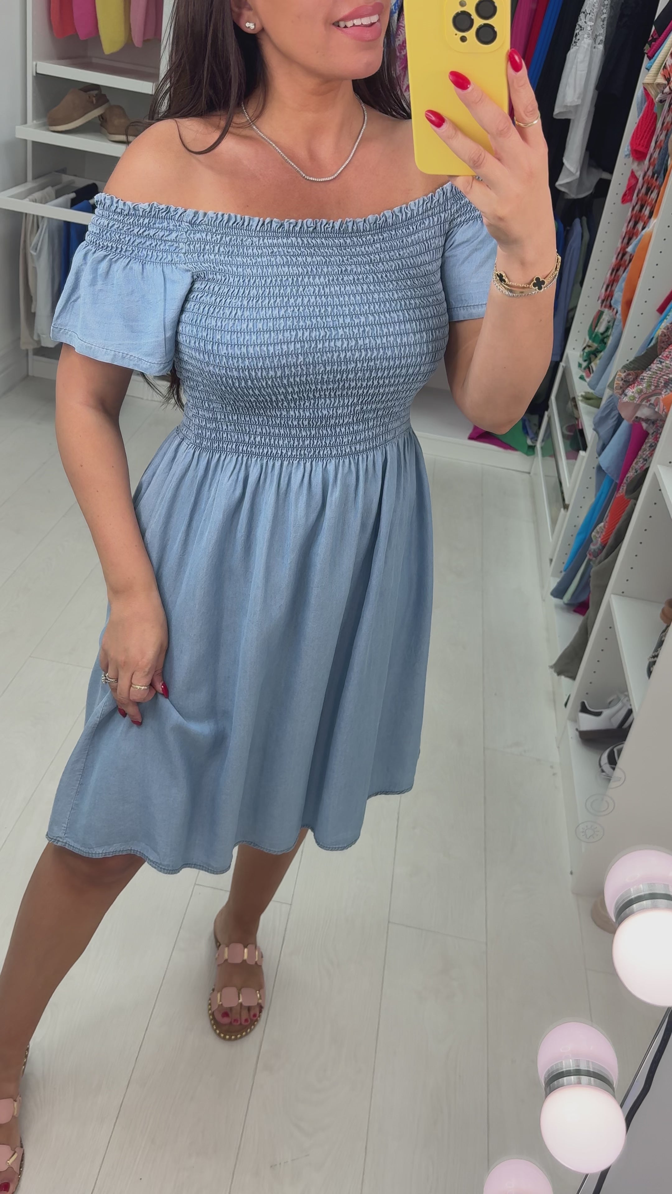 Load video: Zola Bardot Elasticated Denim Dress