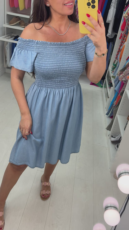 Zola Bardot Elasticated Denim Dress