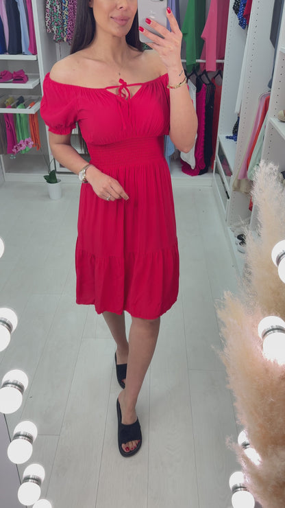 Dita Bardot Style Tie Neck Dress