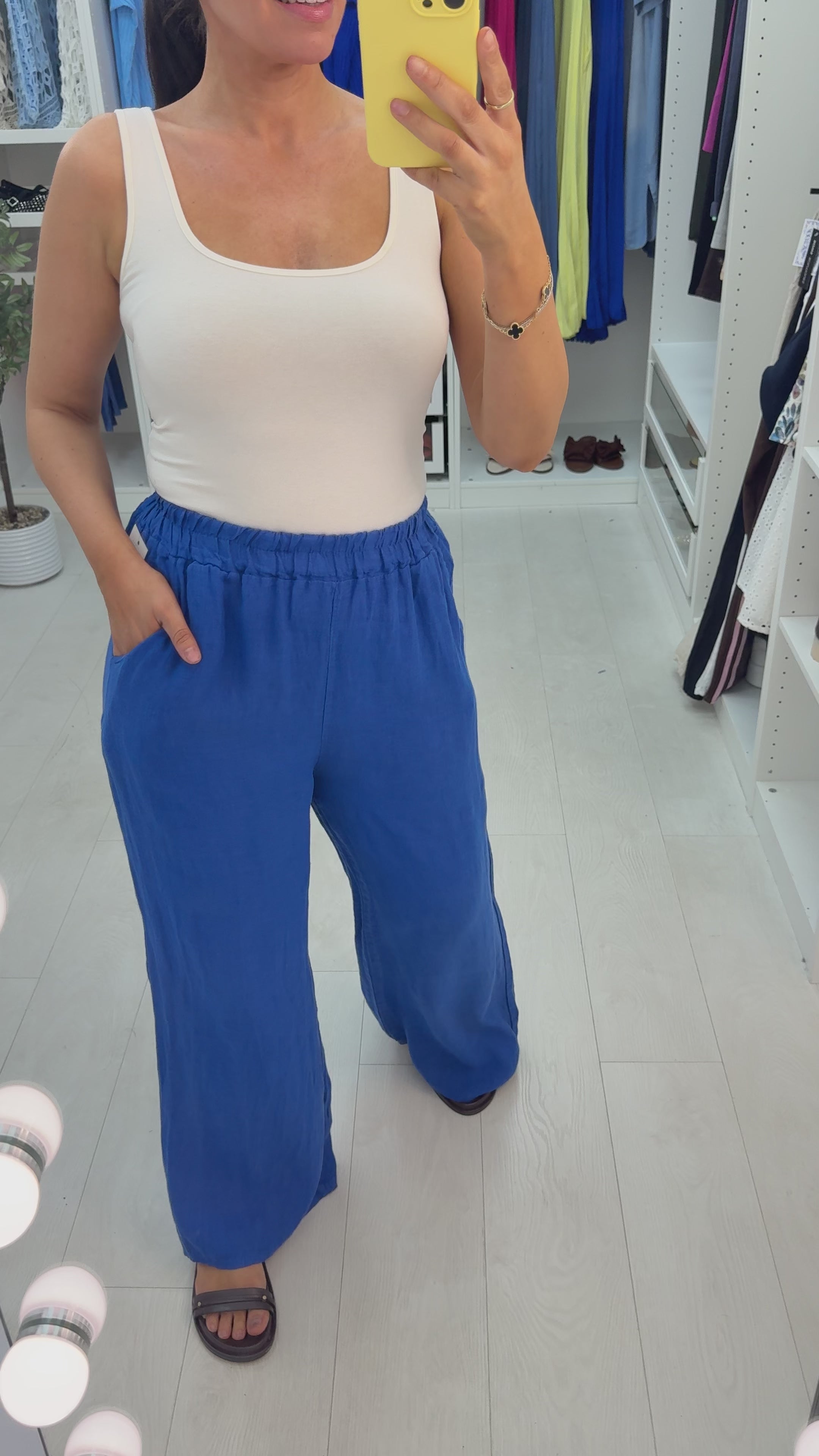 Load video: Anna Plain Elasticated Waist Linen Trousers