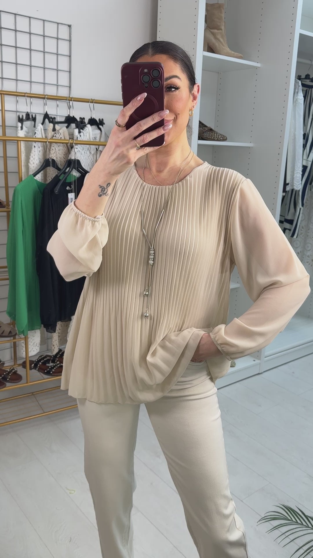 Load video: Bracco Chiffon Pleated Necklace Top