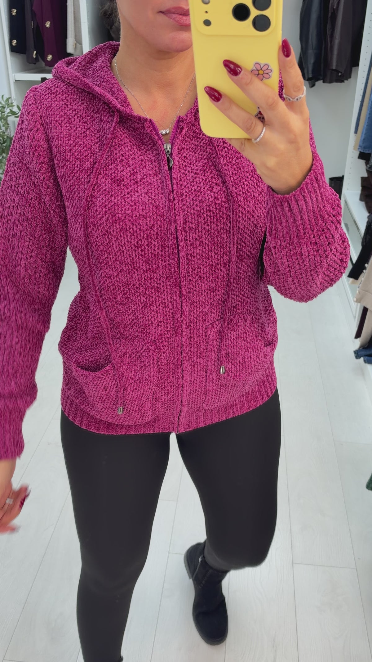Maylin Plain Zip Front Chenile Hoodie