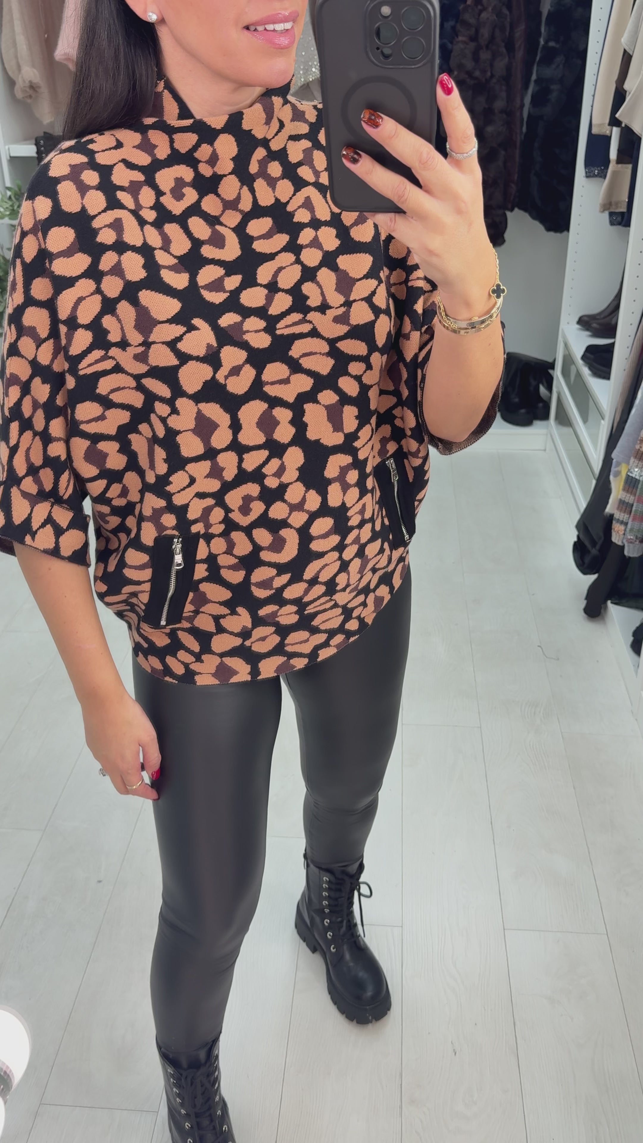 Danielle Leopard Print High Neck Jumper