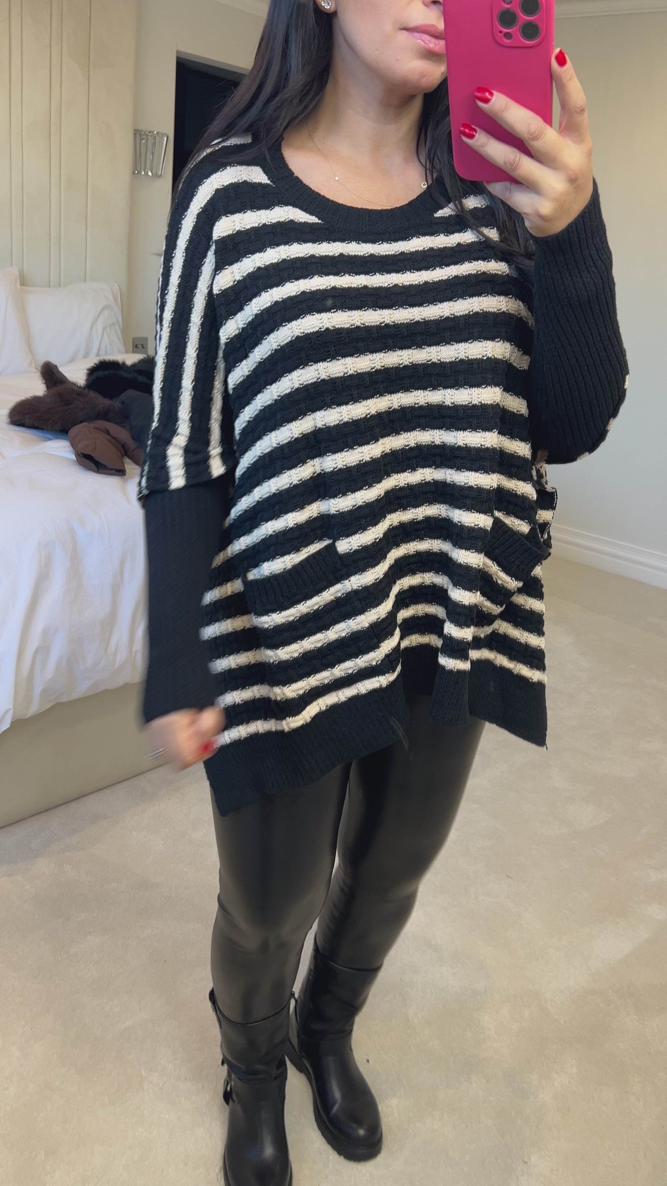 Load video: Faye Stripe Poncho Knit Jumper