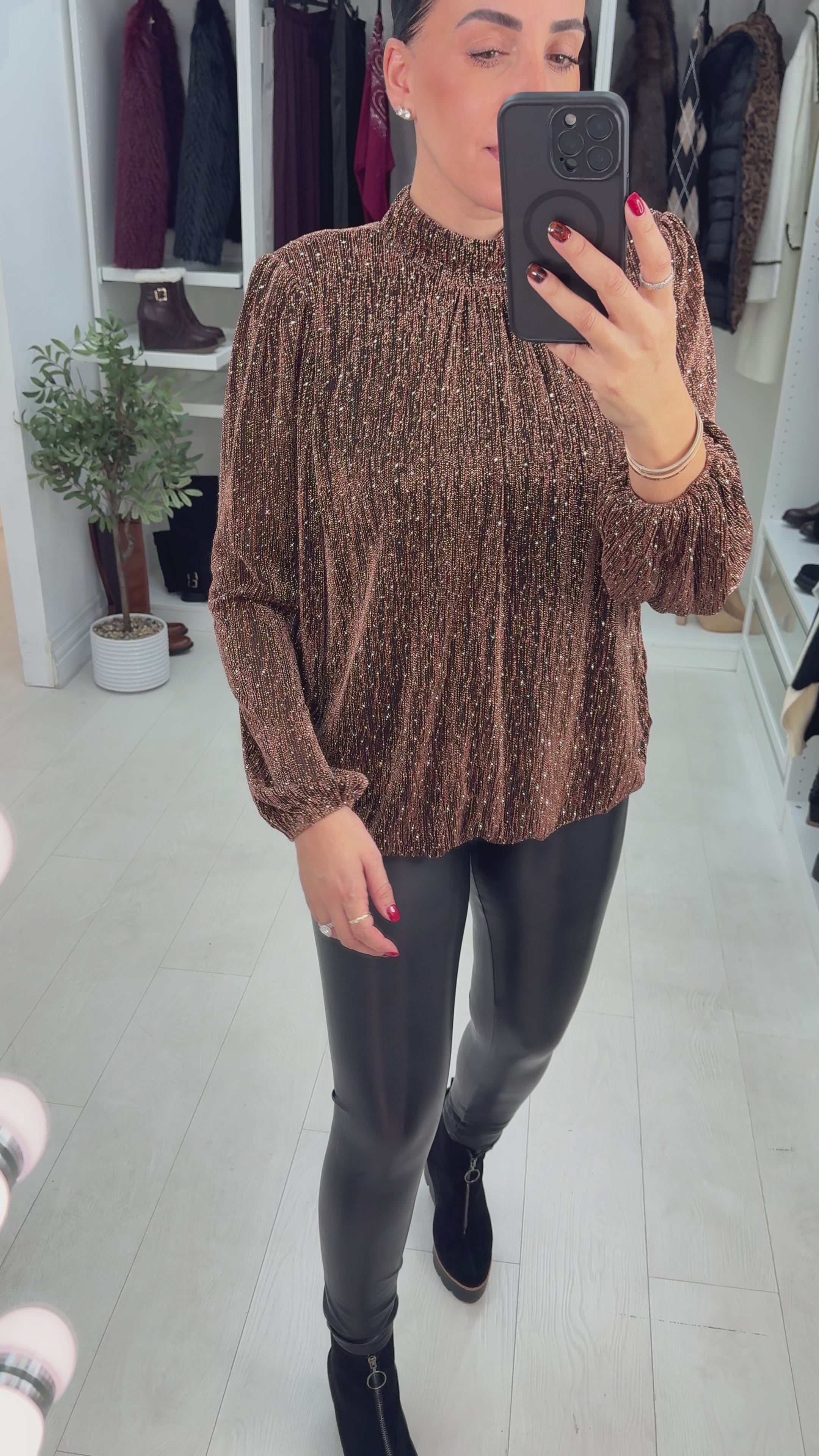 Load video: Maliah Embellished Lurex High Neck Top