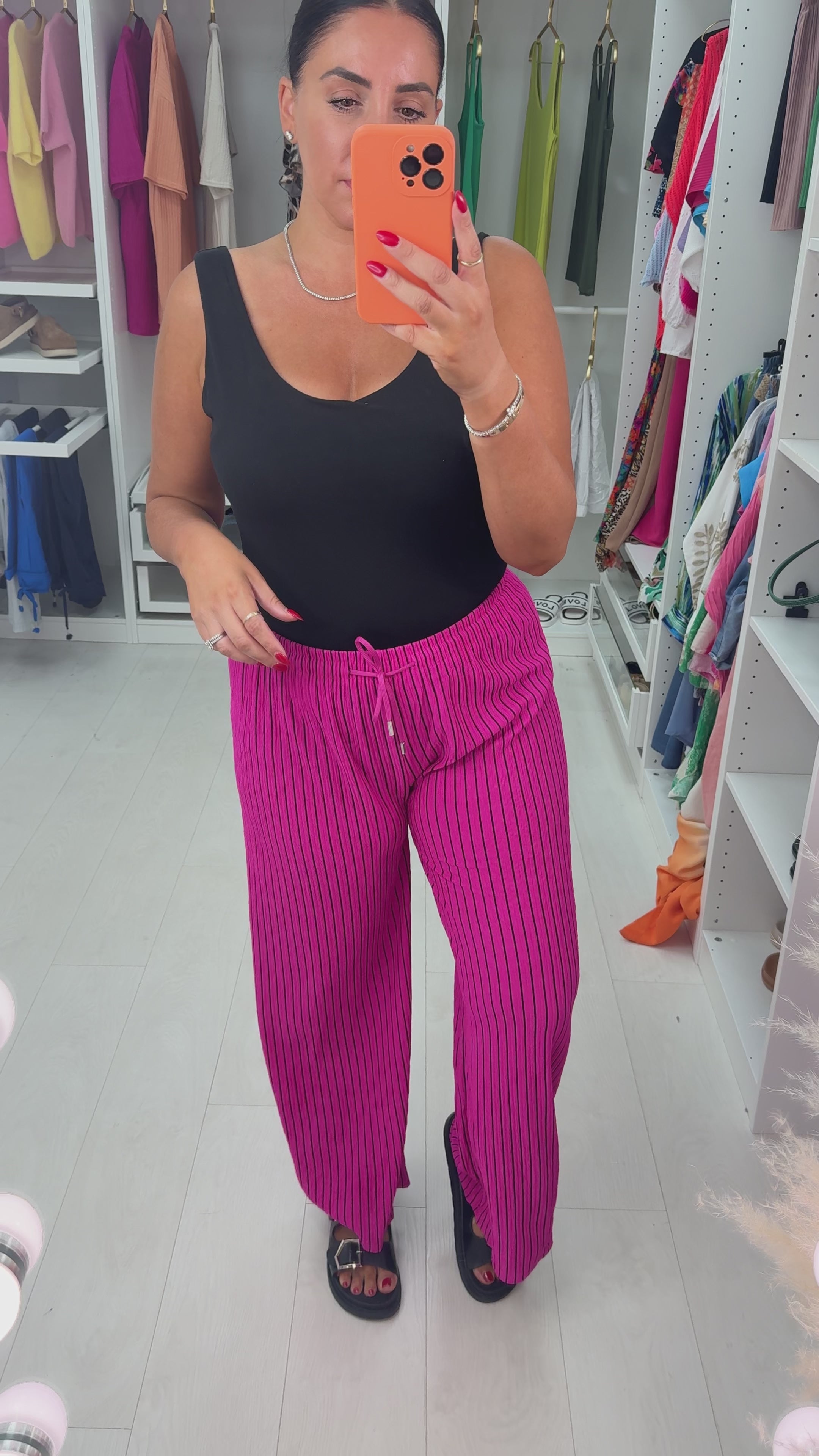 Load video: Shania Pleated Striped Trousers