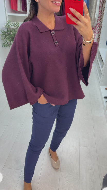 Hilarie Plain Collared Batwing Jumper