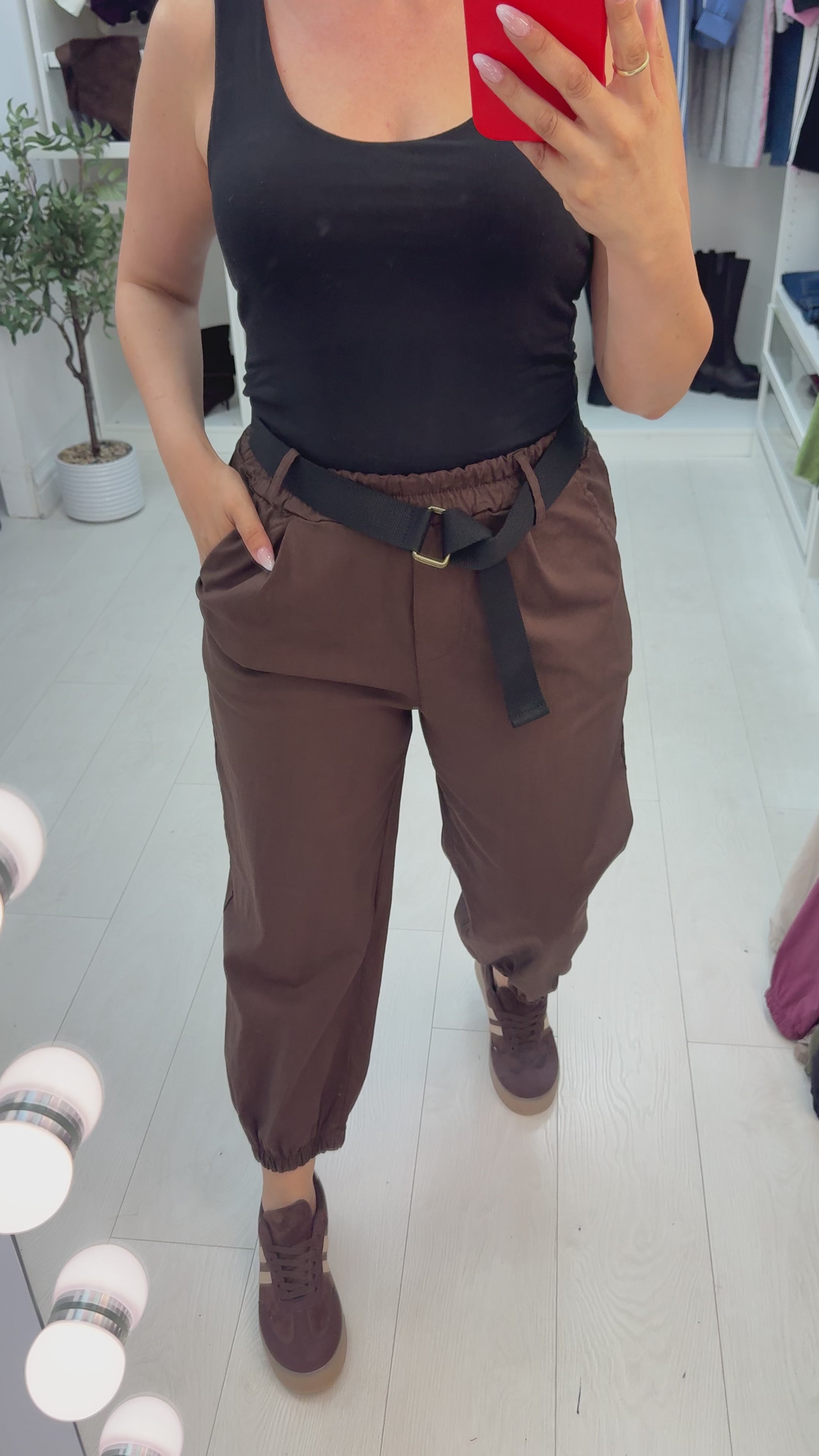 Load video: Gwenyth Plain Belted Cuff Leg Trouser