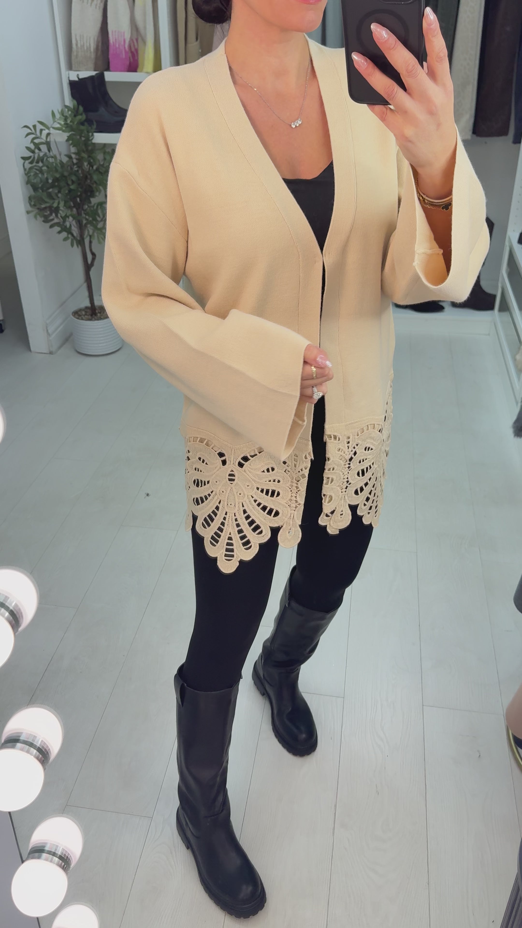 Baylie Plain Crochet Detail Cardigan