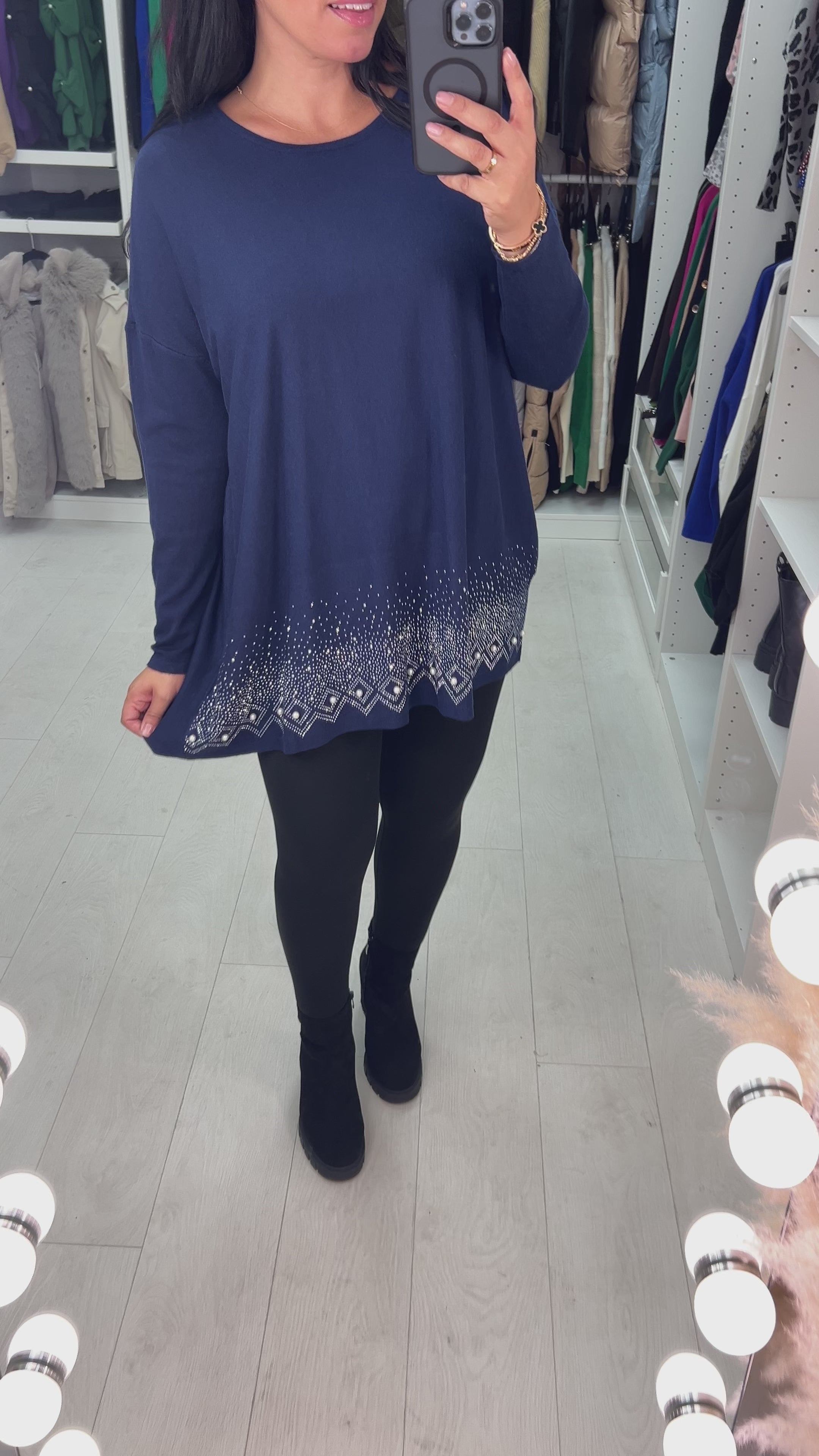 Danla Pearl & Diamante Hem Soft Knit Jumper