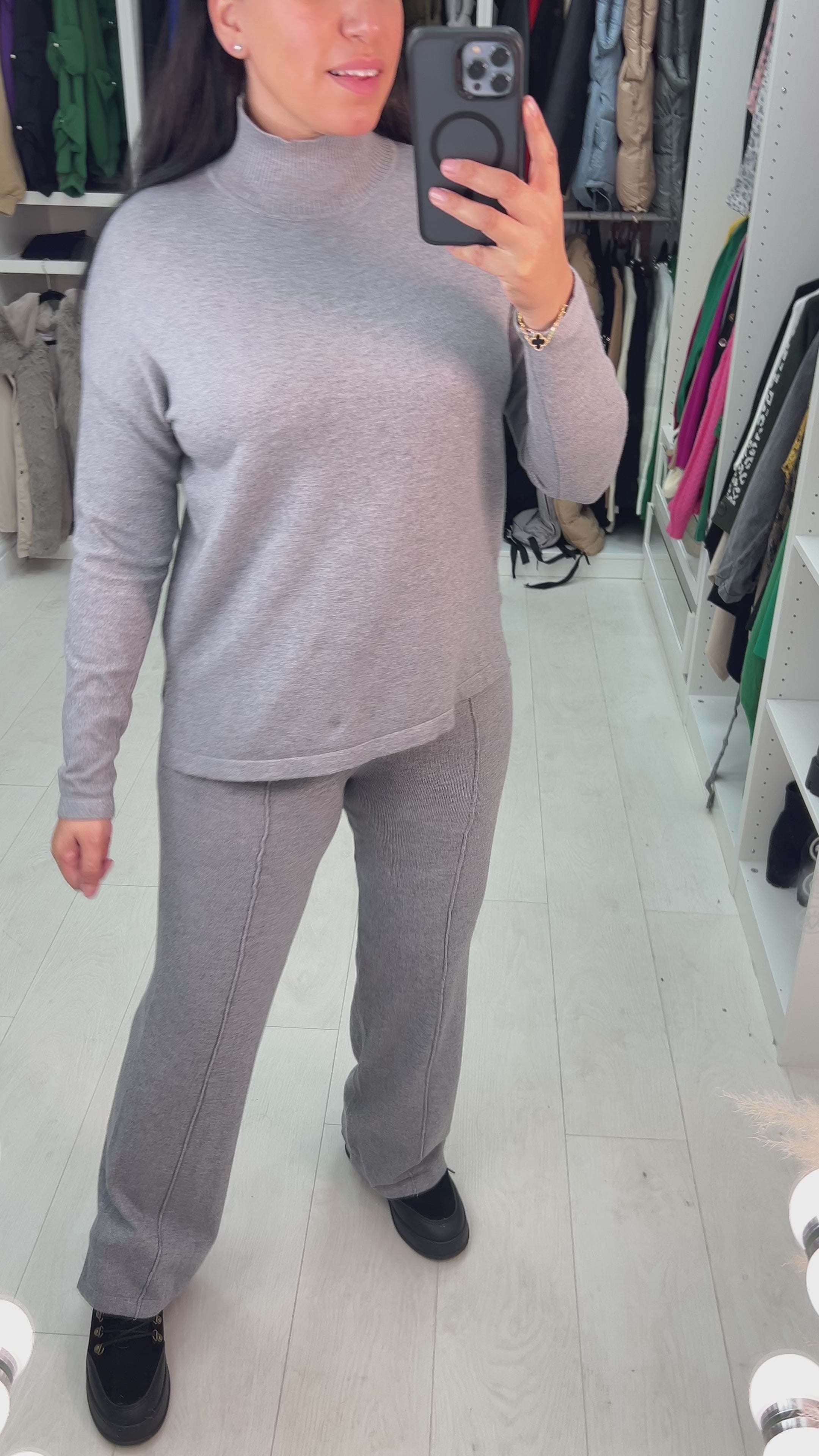 Simay High Neck Ribbed Jumper & Wide Leg Set