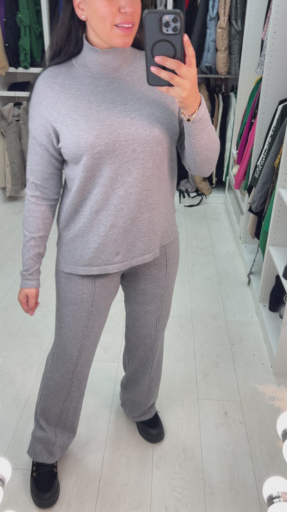 Simay High Neck Ribbed Jumper & Wide Leg Set