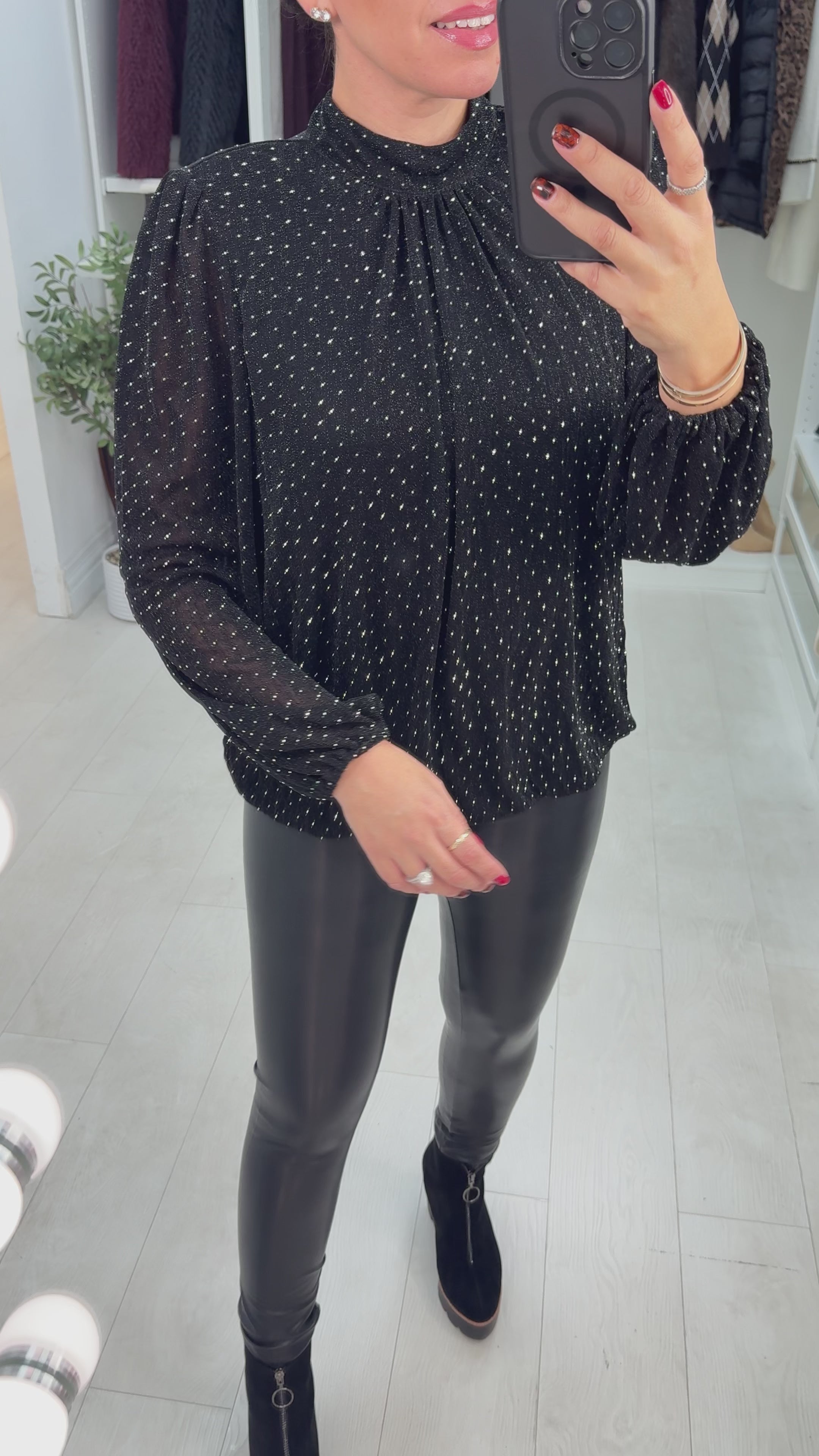 Load video: Maliah Embellished Lurex High Neck Top