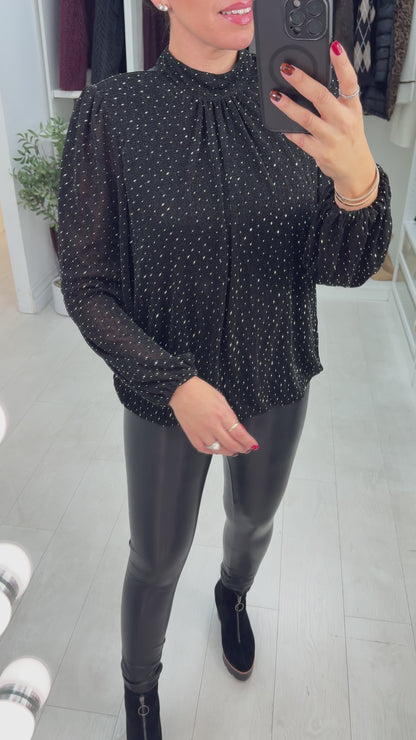 Maliah Embellished Lurex High Neck Top